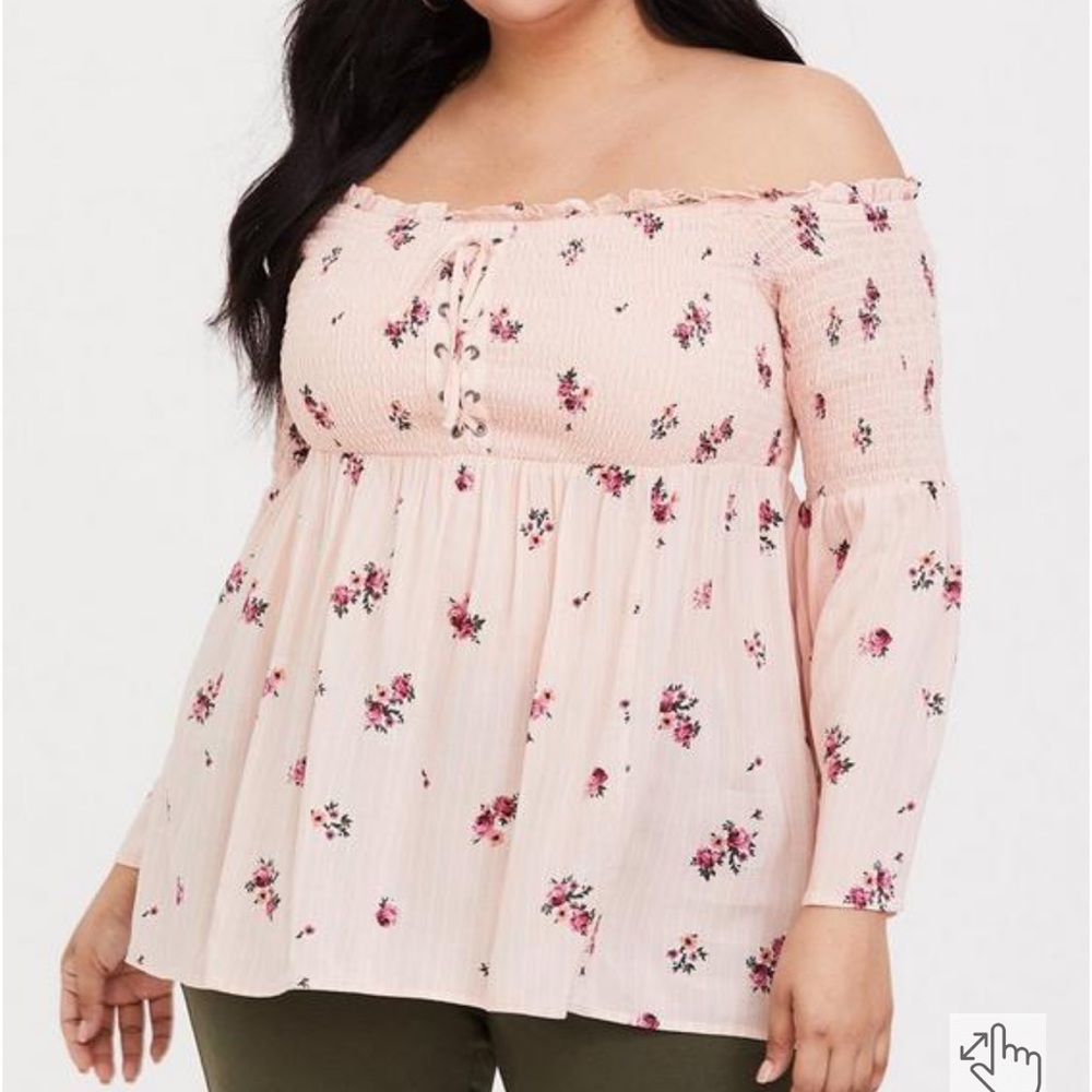 Torrid Modal Lace-Up Smocked Off-Shoulder Top